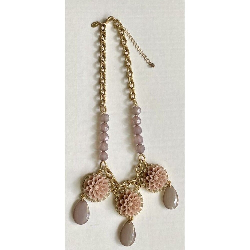 Lia Sophia Necklace Exotic Bloom Statement Gold Pink Taupe Floral Whimsical Boho